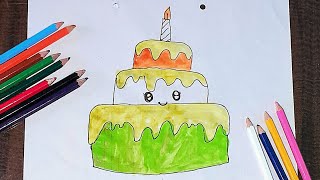 how to draw a thirga cake 🎂 colouring for kids 😀 easy drawing [upl. by Rausch]