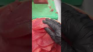 Red Tuna Fish Slicing For Salad Only in Rovinj Croatia [upl. by Cammie]