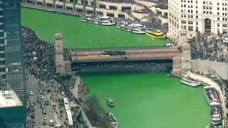 St Patricks Day 2024 Timelapse of Chicago River being dyed green [upl. by Aidnama]