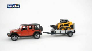 Bruder Toys Jeep Wrangler Unlimited Rubicon w Trailer and CAT Skid Steer Loader 02925 [upl. by Wilsey]