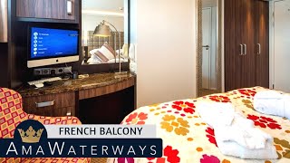 AMA Stella  French Balcony Stateroom Tour amp Review 4K  AMA Waterways River Cruise Category CA [upl. by Anelram]