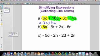 Simplifying Expressions Collecting Like Terms [upl. by Skippy]