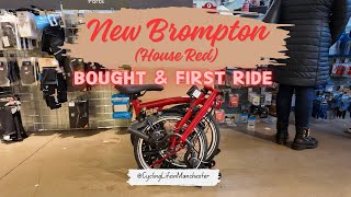 New Bike Brompton House Red and first ride brompton evanscycles 4k insta360x2 livall salford [upl. by Ertemed]