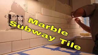 Marble subway tile Kitchen backsplash Quick view With Diagonal Herringbone [upl. by Alleber258]