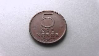 Old 5 Øre Norge coin of Norway from 1977 in HD [upl. by Gerstner61]