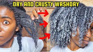 DRY AND CRUSTY NATURAL HAIR WASHDAY ROUTINE FOR HAIR GROWTH AND LENGTH RETENTION naturalhaircare [upl. by Fulmis]