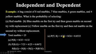 Example Based on Probability of Dependent and Independent Events with and without replacement [upl. by Durnan]