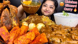 SPICY CHICKEN GIZZARD CURRY WITH HYDERABADI CHICKEN BIRYANITANDOORI WHOLE CHICKEN AND PANEEREATING [upl. by Derfla873]