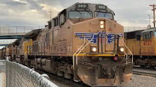 It takes 7 diesel engines  30000 hp to pull a UP grain train out of Cheyenne up Sherman Hill [upl. by Tanney152]