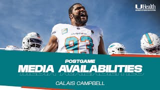 DT Calais Campbell meets with the media after MIAvsBUF  Miami Dolphins [upl. by Nauwaj]