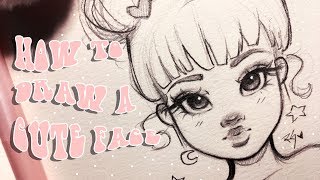 ♡ HOW TO DRAW A CUTE FACE ♡ Step by Step with Christina Lorre [upl. by Carmela752]