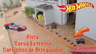 Hot Wheels Pista Curva Extrema com Booster  Carrinhos de Corrida 54 [upl. by Moht]