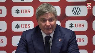 Liga nacija Švajcarska  Srbija 11  Konferencija za medije Dragan Stojković [upl. by Llet]