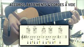 • 🎸 • ACCORDS BATTEMENTS amp CORDES À VIDE • D Em G A • ⭐ [upl. by Onifur156]