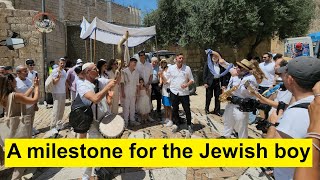 The Bar Mitzvah procession arrived at the Zion Gate in Jerusalem on its way to the Western Wall [upl. by Malcah]