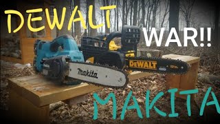 DeWALT 20v XR vs MAKITA 36v Chainsaw CHAINSAW FACE OFF [upl. by Niraa]