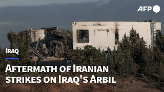 Aftermath of Iranian strikes on Iraqs Arbil  AFP [upl. by Ammamaria]