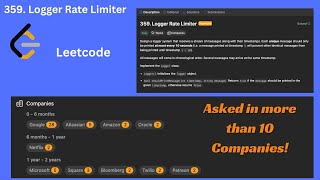 Leetcode 359 Logger Rate Limiter  Python Solution Coding Challenge [upl. by Tsew]