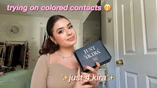 TRYING ON COLORED CONTACTS REVIEW  Just4Kira 🫧 [upl. by Nosreip]