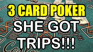 3 CARD POKER in LAS VEGAS SHE GOT TRIPS [upl. by Nnaoj396]