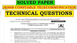 TODAYS SOLVED PAPER OF JKSSB CONSTABLE TELECOMMUNICATION 2024 SECTION 06 TECHNICAL QUESTIONS BY KCS [upl. by Dusa979]