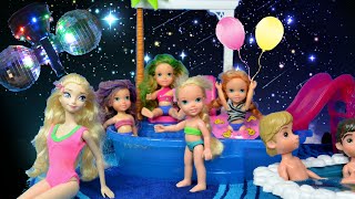 Elsa and Anna Pool Party 2 Toddlers  Elsia  Swim Play Disco Barbie Stories Toys  Dolls I Ep 89 [upl. by Naggem]