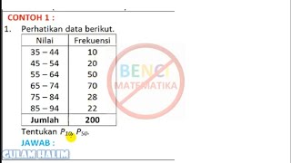 Mencari persentil 10 dan 50 data kelompok Contoh 1 [upl. by Esoryram]