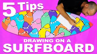 HOW TO DRAW ON A SURFBOARD 5 tips for painting on a surfboard with POSCA PAINT PENS [upl. by Lamaj202]