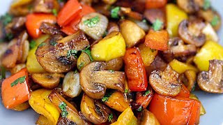 Rezept für leckere Champignons mit Gemüse in einer Pfanne Einfach und schnell [upl. by Rexfourd]