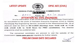 OPSC AEE CIVIL Prelims Exam Date Declared  Important Update for all Civil Engineering Candidates [upl. by Aicac158]