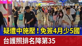 疑遭中施壓！免簽4月少5國 台護照排名降第35 [upl. by Ttebroc]