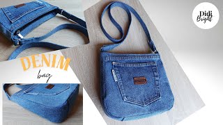 DIY Bag from Old Jeans Sewing Tutorial How to make a bag Crossbody bag with zipper [upl. by Aihsemaj]