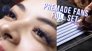 Full Set Using Premade Fans  Wispy Blue Colored Lashes Tutorial [upl. by Vladamar605]