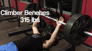 Climber Bench Presses 315 lbs at 170 lb body weight [upl. by Octavie]