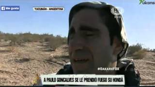 LAMENTABLE INCENDIO DE LA MOTO DEL PORTUGUÉS PAULO GONCALVES ETAPA 5 DAKAR 2014 [upl. by Yehc228]