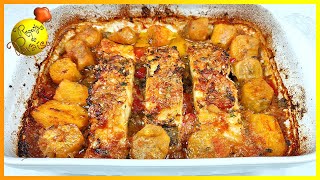 BACALHAU ASSADO NO FORNO COM BATATA DOCE  🍎 Receitas do Paraíso [upl. by Aleil]