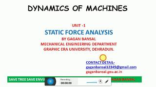 D01L06 PROBLEM SLIDER CRANK STATIC FORCE GAGAN BANSAL VIDEO LECTURE INDIAGEU [upl. by Enyawal]