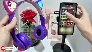 tutorial cara menggunakan headphone bluetooth kucing led p47m headset wireless cat ear p47 [upl. by Gilud]