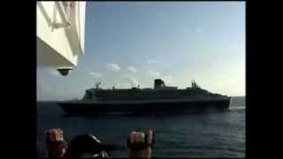 QM2 and QE2 An Atlantic Horn Salute [upl. by Nedyaj8]