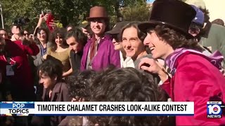 Timothee Chalamet crashes lookalike contest in NYC [upl. by Irmo]