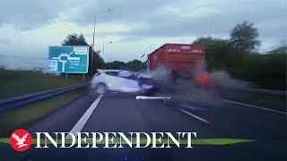 Teenage driver crashes into lorry during 100mph police chase [upl. by Oicnecserc488]