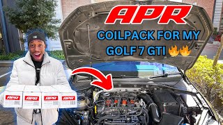 UPGRADING MY GTI TO APR RACING COILPACK ampSPARTPLUGS [upl. by Eimrots]