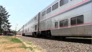 HD Amtraks Southwest Chief and California Zephyr w PV Cars Princeton IL [upl. by Seroka682]