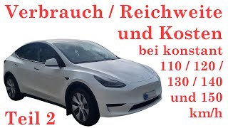 Verbrauch Kosten Reichweite 110  150 kmh Tesla Model Y RWD [upl. by Acinoev71]