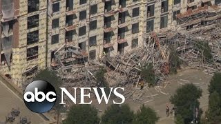 Scaffolding Alongside 7Story Building Crashes Down in Houston [upl. by Etnohc705]