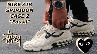 DIY CDG STUSSY NIKE AIR ZOOM SPIRIDON CAGE 2 FOSSIL REVIEW amp ON FEET [upl. by Gustave]