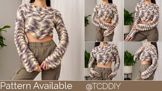 How to Crochet Cropped Sweater  Pattern amp Tutorial DIY [upl. by Sebbie]