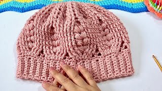 🌈💖Gorro Tejido en Relieves y corazones Paso a paso Muy fácil a crochet🌈💖 [upl. by Cynara23]