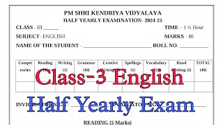 Class3 English Half Yearly Exam Question Paper  Term1 Session 202425 PM Shri Kendriya Vidyalaya [upl. by Alioz634]