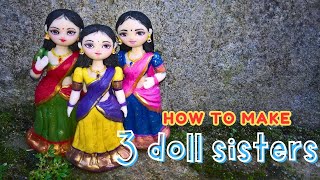 DIY how to make traditional doll sisters with clay  Creative Jay  doll making Clay craft  onam [upl. by Akiehsal]